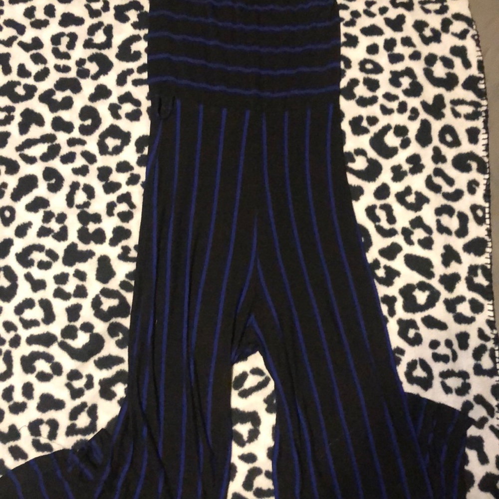 Black and blue striped jumpsuit